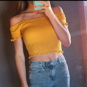 Yellow Off the Shoulder Cropped Blouse